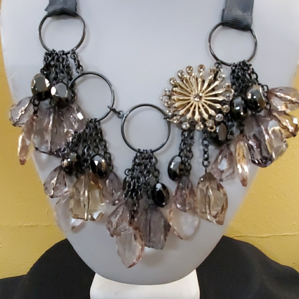 New Loft Dangle Chain Bead Statement Necklace #580 - image 2